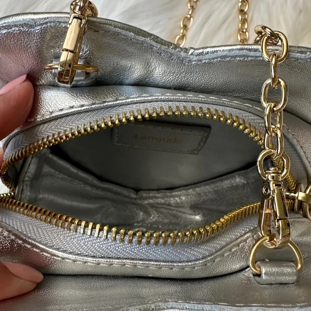 Larroude Heartbreaker Crossbody Bag In Crystal and Light Gray Vegan Suede NWT - Picture 11 of 14